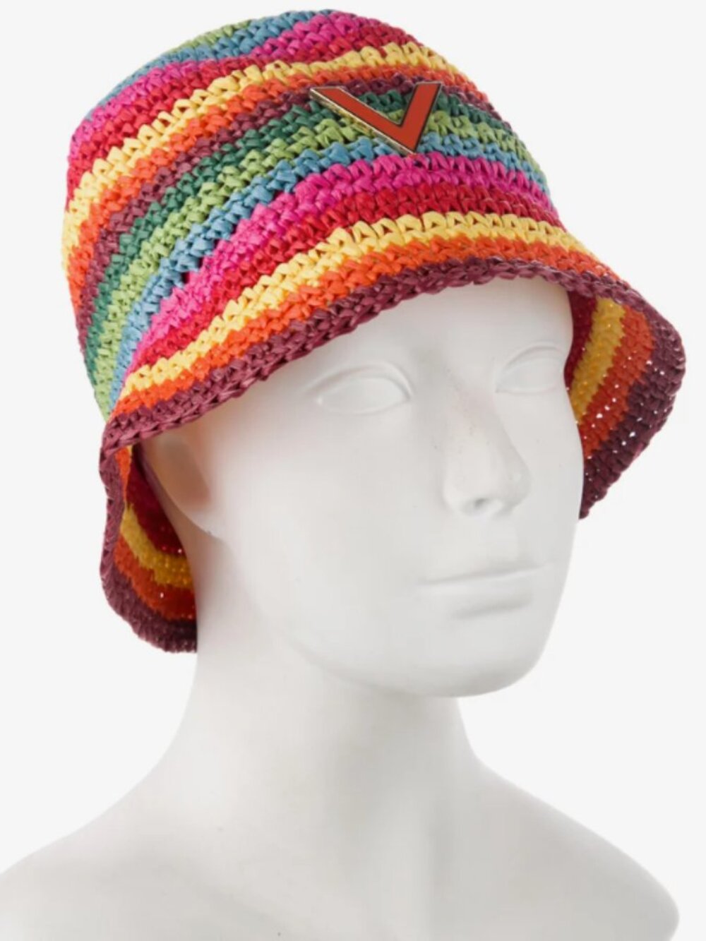 Valentino Garavani Rainbow Raffia Bucket Hat VLogo Multicolor Size S